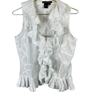 Boston Proper Ruffle Sleeveless Top White Zip Front country western Women’s 8
